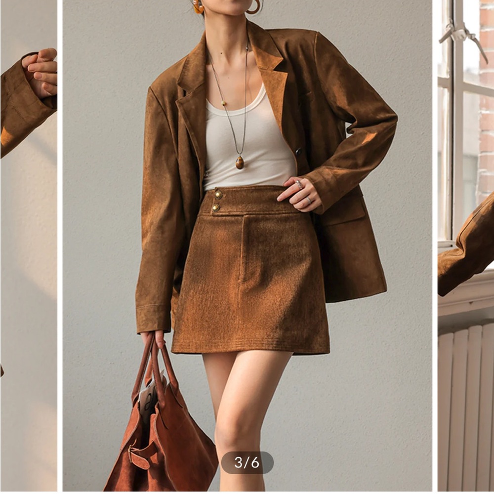 Suede Effect Brown Blazer